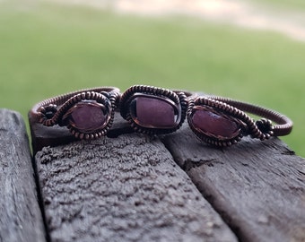 Natural ruby ring, wire-wrapped ring, copper ring, handmade ruby rings, July birthstone, raw ruby, crystal wire ring, July birthday gift
