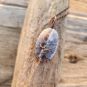 blue opal pendant, tree of life, wire-wrapped necklace, handmade, opal, birthstone jewelry, tree jewelry, nature jewelry, October birthday