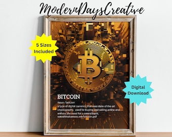 Bitcoin Definition, Crypto Satoshi Nakamoto Print, Cryptocurrency Blockchain Ethereum Decentralised Wall Art, Home Décor Digital Download