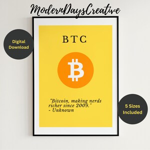 Bitcoin Quote Crypto Art Print, BTC Cryptocurrency Blockchain Minimalist Wall Art, Funny Quote Wall Art, Gamer Gift Home Décor Printable