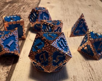 Blue & Brass Heavy Metal Dice Set, Tabletop RPG