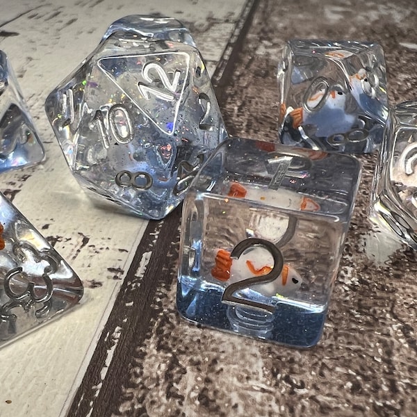 Sparkly Fish Role Play Dice Set. Set of 7 Dice. Dungeons and Dragons. Warhammer. DnD. D&D. RPG. TRPG. D20