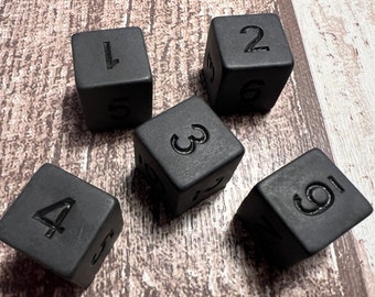 Matte Black D6 Role Play Dice. Set of 5 Dice. Dungeons and Dragons. DnD. Warhammer. RPG