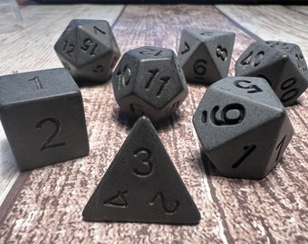 Matte Black Role Play Dice. Set of 7 Dice. Dungeons and Dragons. Warhammer. DnD. RPG. TRPG. D20