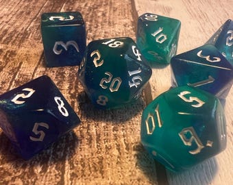Sparkly Green/Blue Dice Set, Table Top RPG
