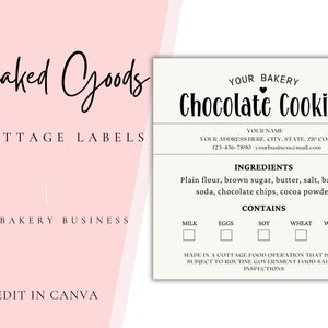 Cottage Food Label | Home Baked Goods Label | Printable Food Label | Cottage Baking Label | Ingredient Label Template | Home Bakery Stickers