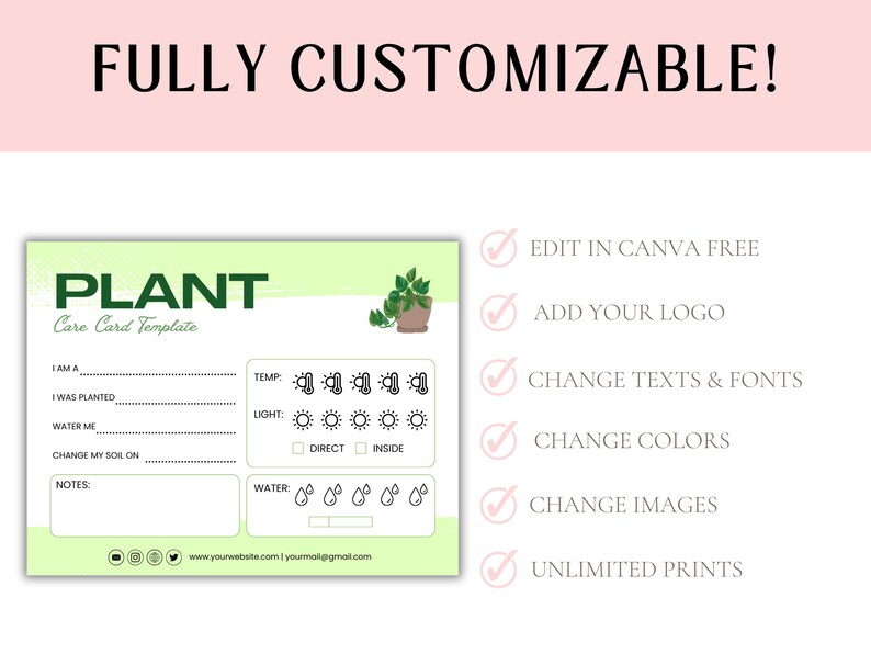 Plant Care Card Templates Plant Care Cards Plant Labels Indoor ...