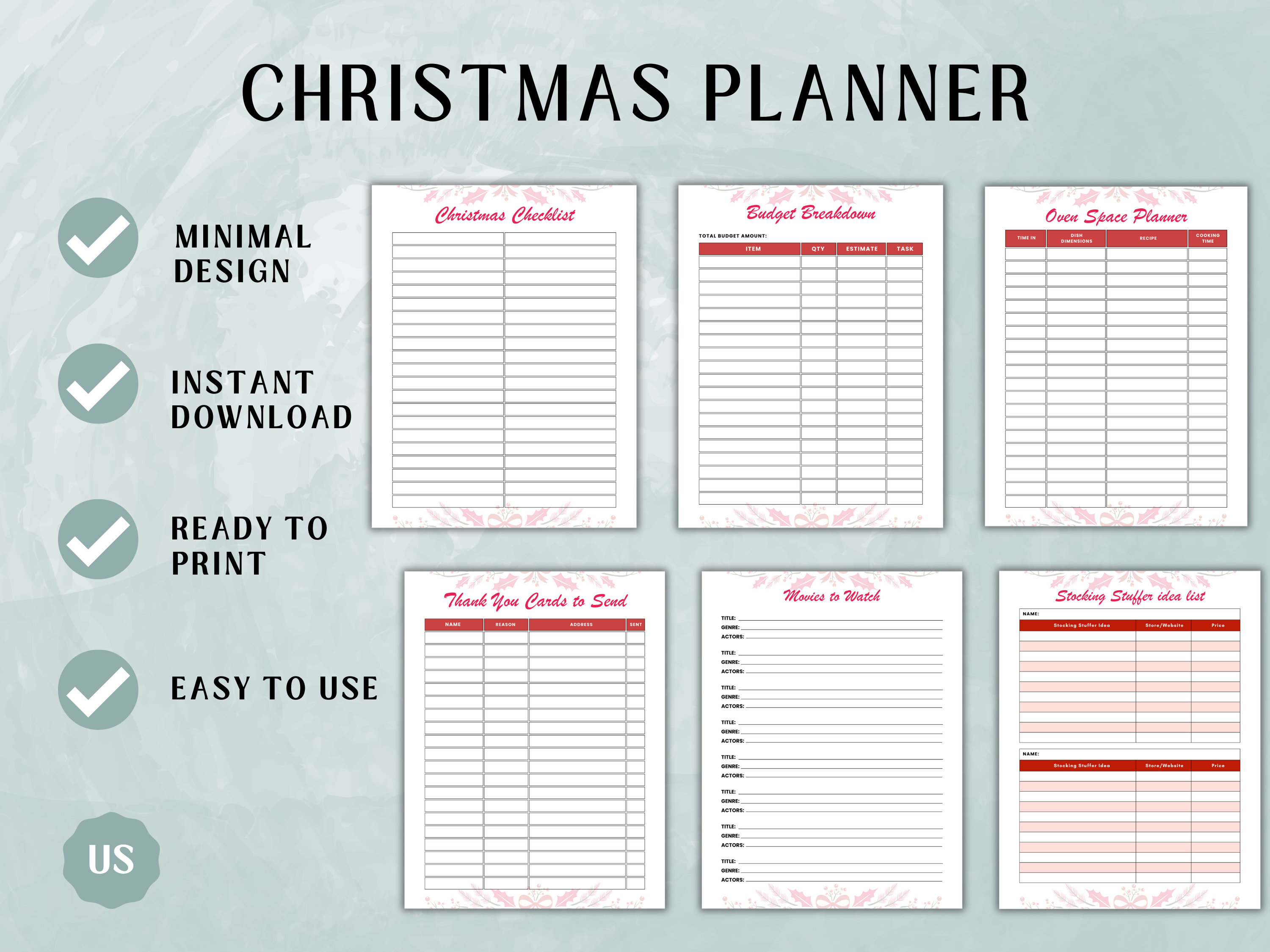 Christmas Planner Printable Holiday Planner Gift Budget - Etsy