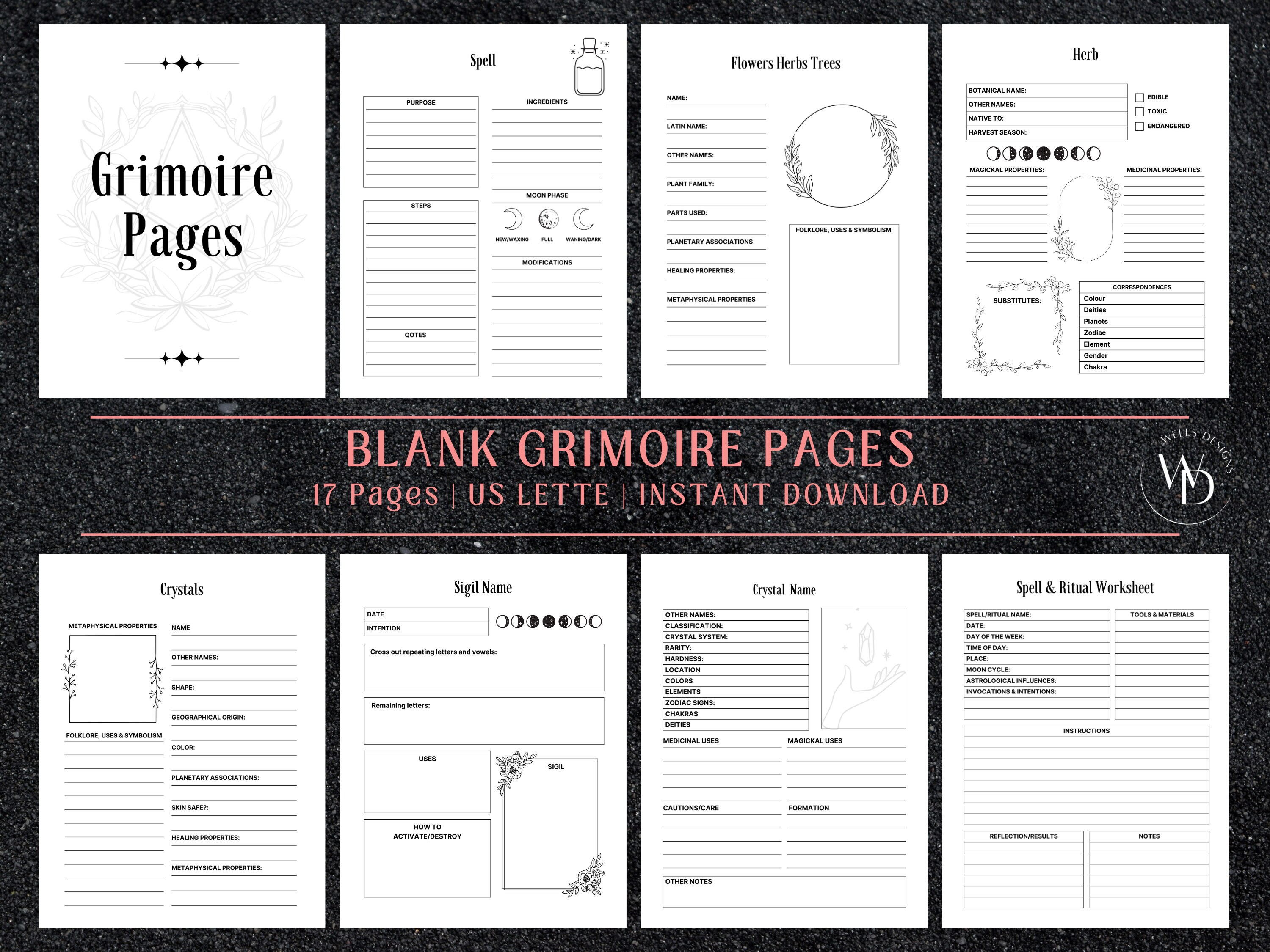 Blank Grimoire Pages Blank Spell and Ritual Pages Printable Grimoire ...