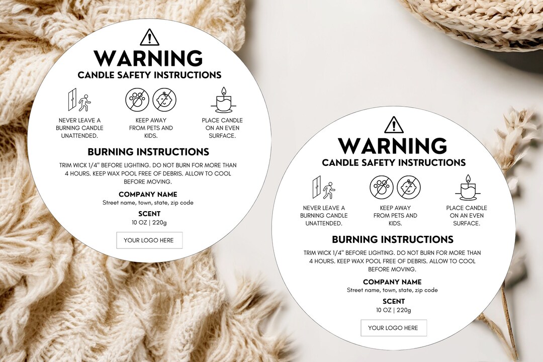 Candle Warning Label Template Editable Label Template Design Round ...