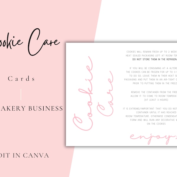 Cookie Care Cards Printable Cookie Care Cards - Personalized Baking Instructions - Instant Download