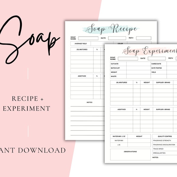 Printable Soap Recipe Sheet Soap Making Recipe Cards Soap Maker Planner Soap Making Kit Soap Testing Experiment Sheet Handmade Soap Business