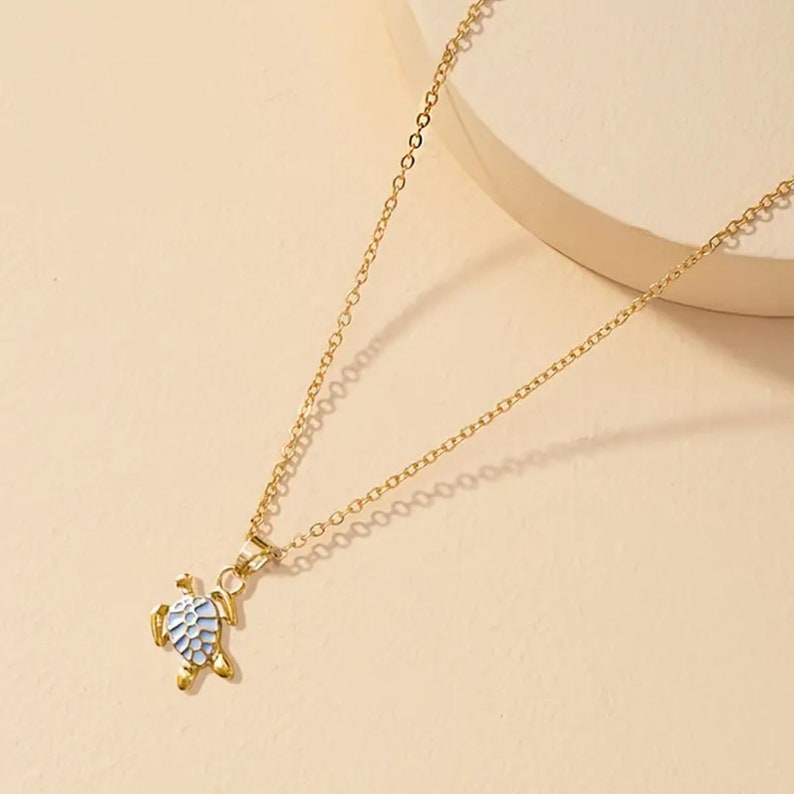 Blue Sea Turtle Pendant Necklace Ocean Style Dainty Necklace Beach ...