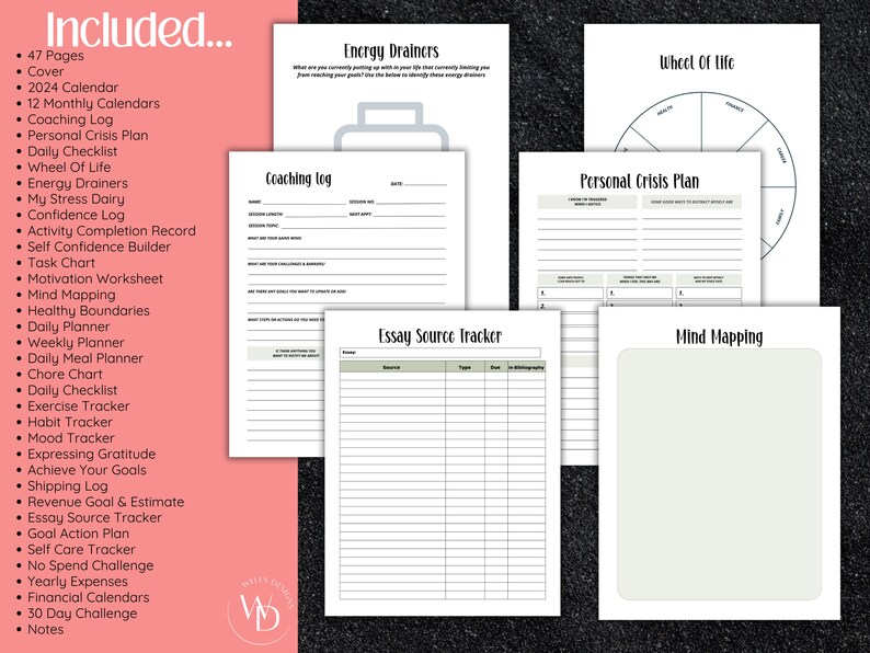 2024 Coaching Planner Printable Digital Life Coach Journal Etsy