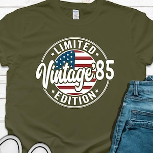 40th Birthday Gifts Men, 40th Birthday Shirt for Men, 1985 T-Shirt For Men, Vintage 1985 Limited Edition with USA Flag Shirt Gifts For Him