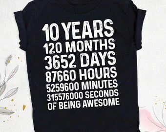 Camisa infantil do décimo aniversário para menino, camisa de aniversário de 10 anos, 120 meses, 10 anos de ser incrível, 10º aniversário, camiseta de aniversário para meninos
