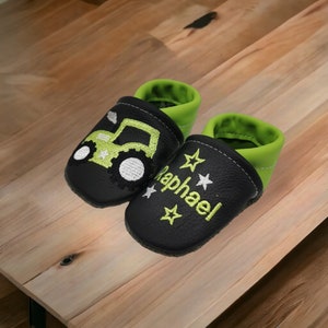 Organic crawling shoes leather slippers personalized tractor