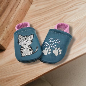 Organic crawling shoes leather slippers personalized cat