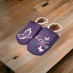 Organic crawling shoes leather slippers butterfly