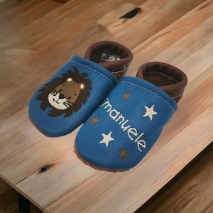 Organic crawling shoes leather slippers personalized lion