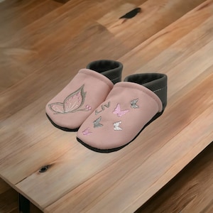 Organic crawling shoes leather slippers butterfly