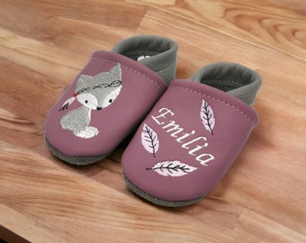 Zapatos de bebé de piel orgánica, personalizados, gris zorro