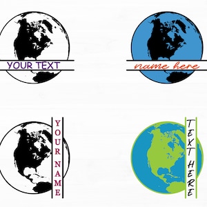 Erde Globus Split Monogramm Rahmen svg Bundle geschichtet Erde svg Erde Silhouette svg Split Namensrahmen svg
