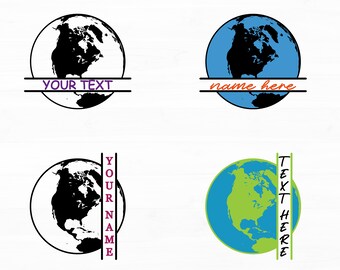 Earth Globe Split Monogram Frame Svg Bundle Layered Earth Svg Earth Silhouette Svg Split Name Frame Svg