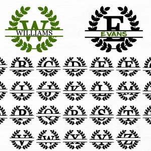 Laurel Wreath Split Monogram SVG, Alphabet Name Frame (Digital Download)