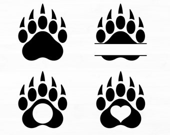 Bear Paw Svg Bear Paw Split Monogram Bear Paw Print Svg Bear Claw Svg Bear Paw Png Bear Paw Cut Files Claw Svg Instant Download