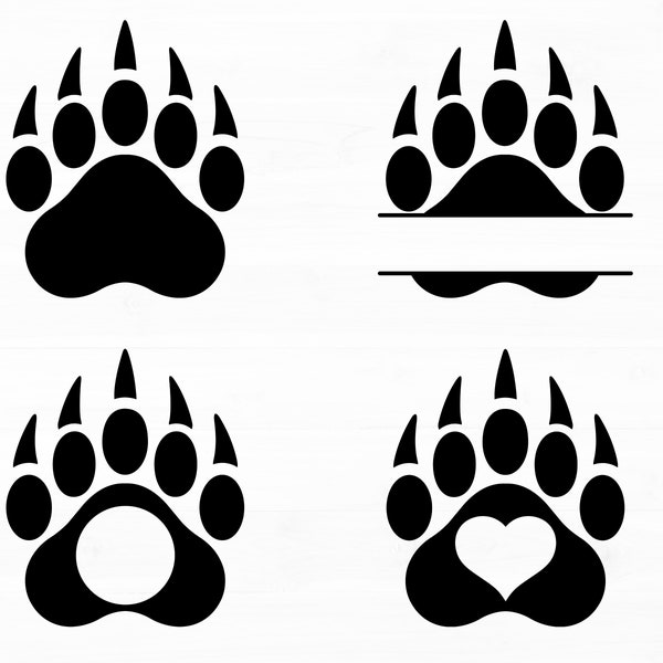 Bear Paw Svg Bear Paw Split Monogram Bear Paw Print Svg Bear Claw Svg Bear Paw Png Bear Paw Cut Files Claw Svg Instant Download