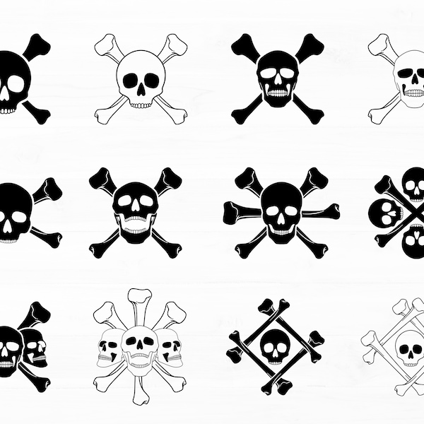 Skull and Crossbones Svg Bundle Pirate Flag Jolly Roger Svg Poison Symbol Svg Halloween Svg Pirate Clipart Cut Files