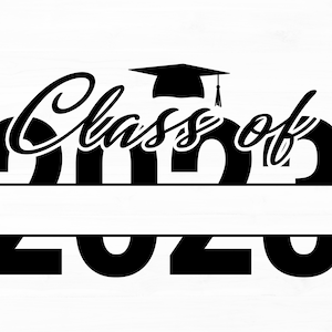 May include: Black and white graphic design with the text "Class of 2020" with a graduation cap above the 2020.