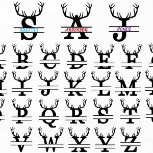 Monogramm Geweih Monogramm SVG Anfangsbuchstaben Split Monogramm Hirsch Rentier Geweih Alphabet Cricut Designs