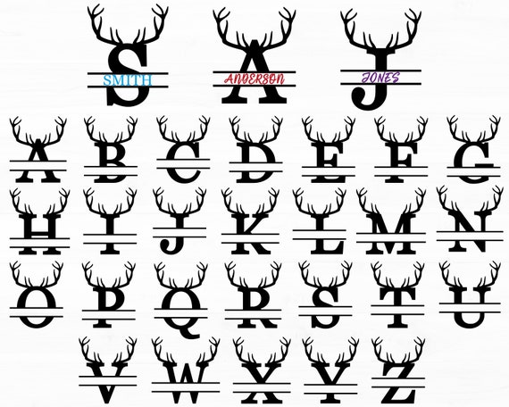 Monogram Svg Antlers Monogram Svg Initial Letters Split Monogram Svg Deer Reindeer Antler Alphabet Cricut Designs