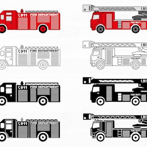 Pacchetto Svg di camion dei pompieri Autopompa antincendio Veicolo di emergenza Clipart dei vigili del fuoco Veicolo pompiere Svg Rescue Truck Cricut Silhouette Cut File