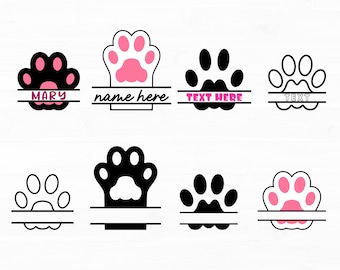 Paw Split Frame Svg Bundle Cat Paw Name Frame Svg Last Name Frame With Pet Paw Print Animal Paw Print Split Frame