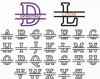 Split Monogram Letters SVG, Hollow Alphabet Designs (Digital Download)