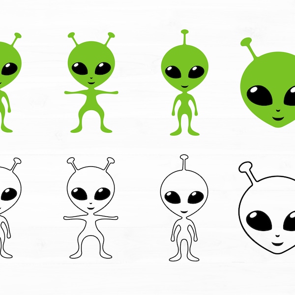 Alien Svg Bundle Green Alien Head Alien Outline Svg File Cute Alien Clipart Bundle Alien Cut Files Halloween Alien Svg