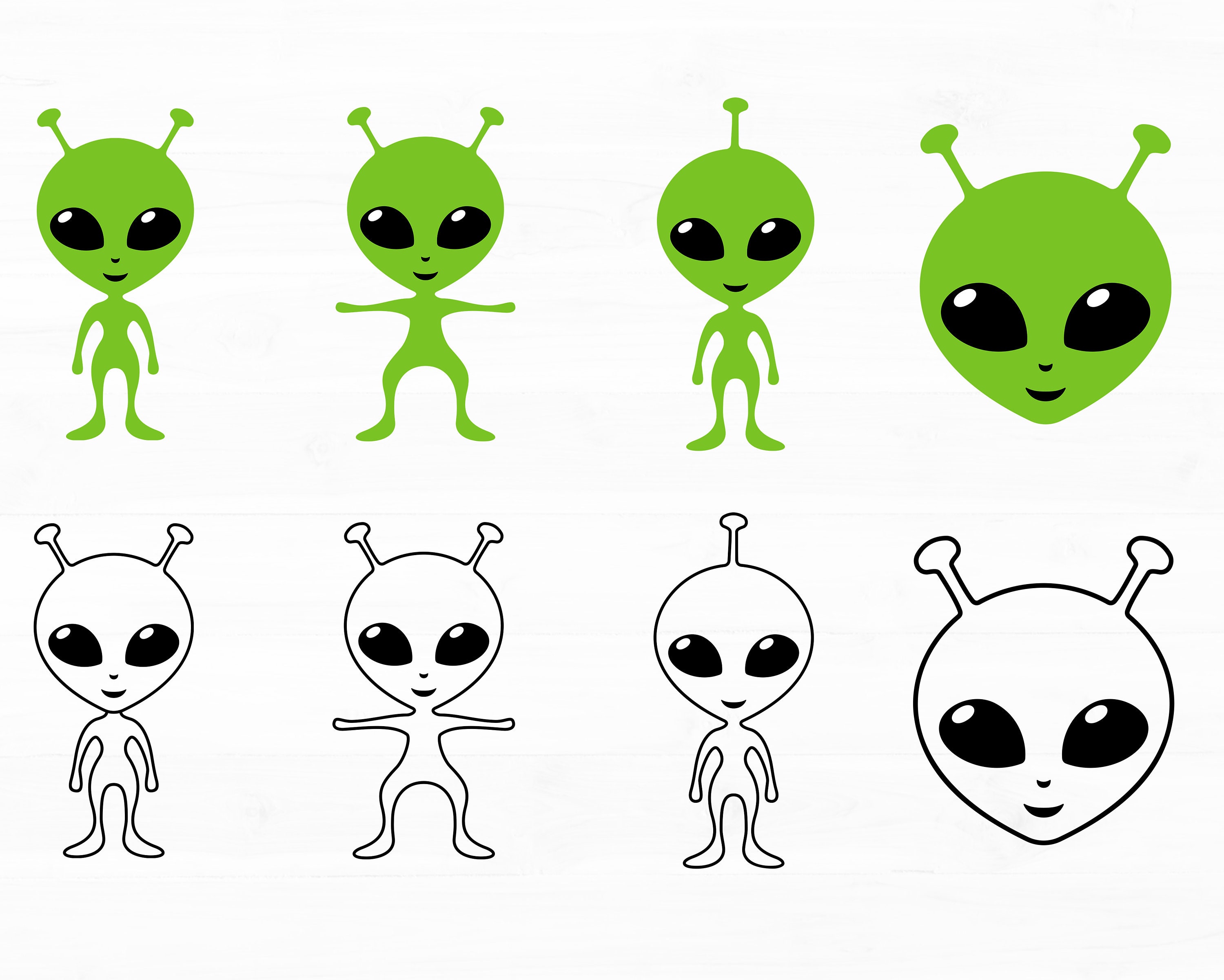 Alien Svg Bundle Green Alien Head Alien Outline Svg File Cute Alien