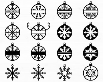 Christmas Snowflake Ornaments SVG Bundle, Split Monogram (Digital Download)