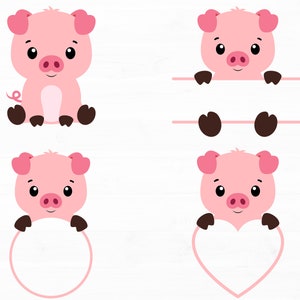 Baby varken Svg bundel varken Split Monogram Svg schattig varken naam Label Svg boerderij dieren Svg varken cirkel hart Frame Svg schattig varken Svg dierlijke Svg Png