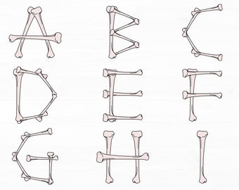 Bone Monogram Alphabet Svg Halloween Bones Alphabet Bones Clipart Letters Skeleton Bones Font Svg Bone Letters Cricut Cut Files