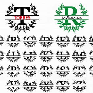 Wreath Monogram SVG Bundle, Split Alphabet (Digital Download)