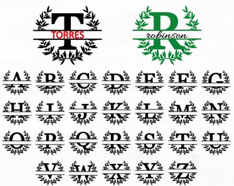 Wreath Monogram SVG Bundle, Split Alphabet (Digital Download)