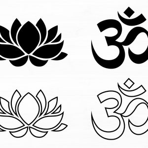 Fiore di loto e Om Svg Bundle Lotus Svg Meditazione Svg Fiore di loto e Om Silhouette Yoga Svg Lotus e Om Png Download digitale