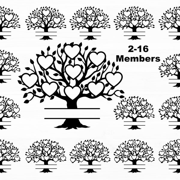 Family Tree Svg Bundle 2-16 Members Family Tree With Hearts Svg Family Reunion Svg Family Svg Family Tree Cut File Tree Svg Family Tree Png