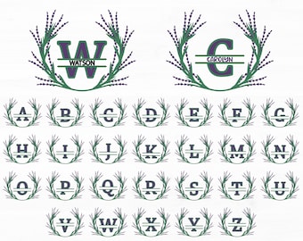 Sage Flower Wreath Split Frame Monogram Alphabet Svg Bundle Monogram Name Frame Split Alphabet Letters Digital Download