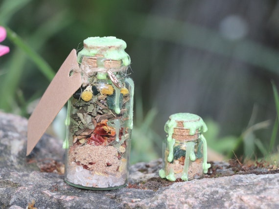 Abondance Succès - Fiole d'intention - Spell Jar - Amulette - Talisman - Plantes, sel et cristaux