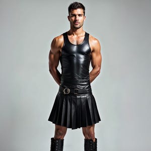 Spartan Warrior Leather Kilt & Vest - Gladiator Costume - Handmade Vest and Kilt Skirt Pride Outfit -Renaissance LARP Cosplay Costume Men